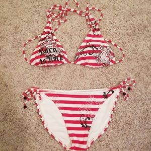 Red & White Striped Swimsuit
